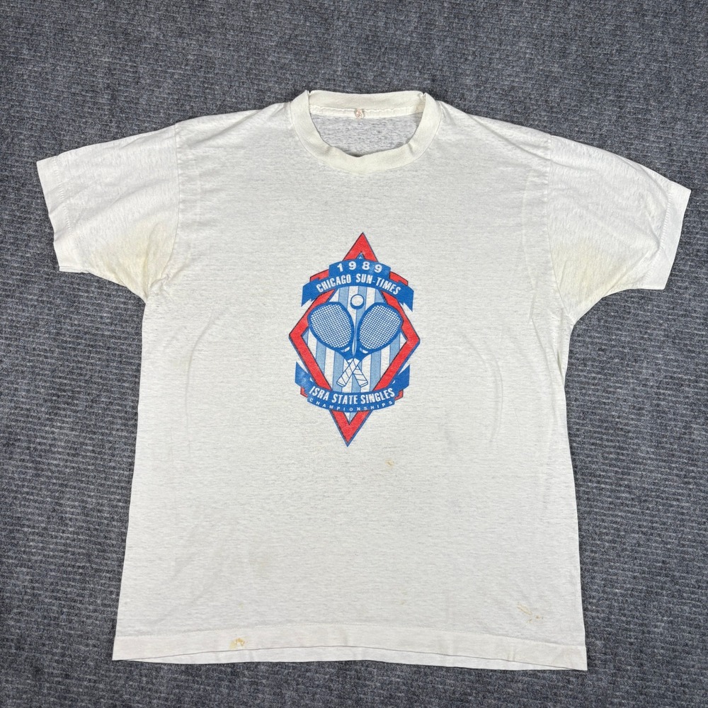Vintage 80s Chicago Sun Times Tennis T Shirt Graphic Tee Mens XL